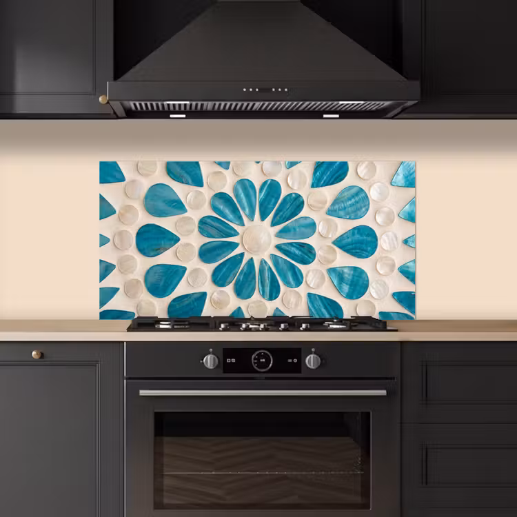 Patroon - Mozaïek - Schelpen - Abstract - Turquoise keuken achterwand spatscherm middel -sfeer1