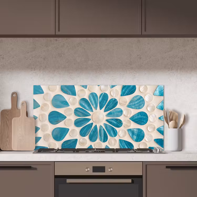 Patroon - Mozaïek - Schelpen - Abstract - Turquoise keuken achterwand spatscherm middel -sfeer2