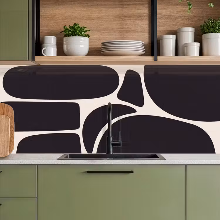 Kitchen Wall Splashback - Pattern - Organic - Black - Patroon - Organisch - Zwart keuken achterwand 2 middel