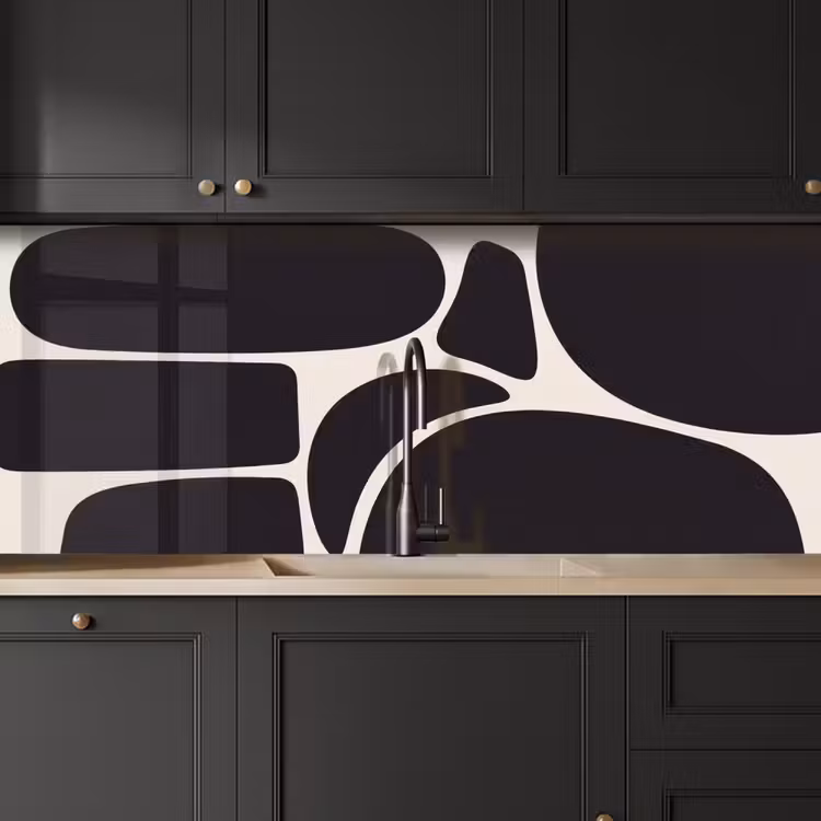 Kitchen Wall Splashback - Pattern - Organic - Black - Patroon - Organisch - Zwart keuken achterwand 2 middel