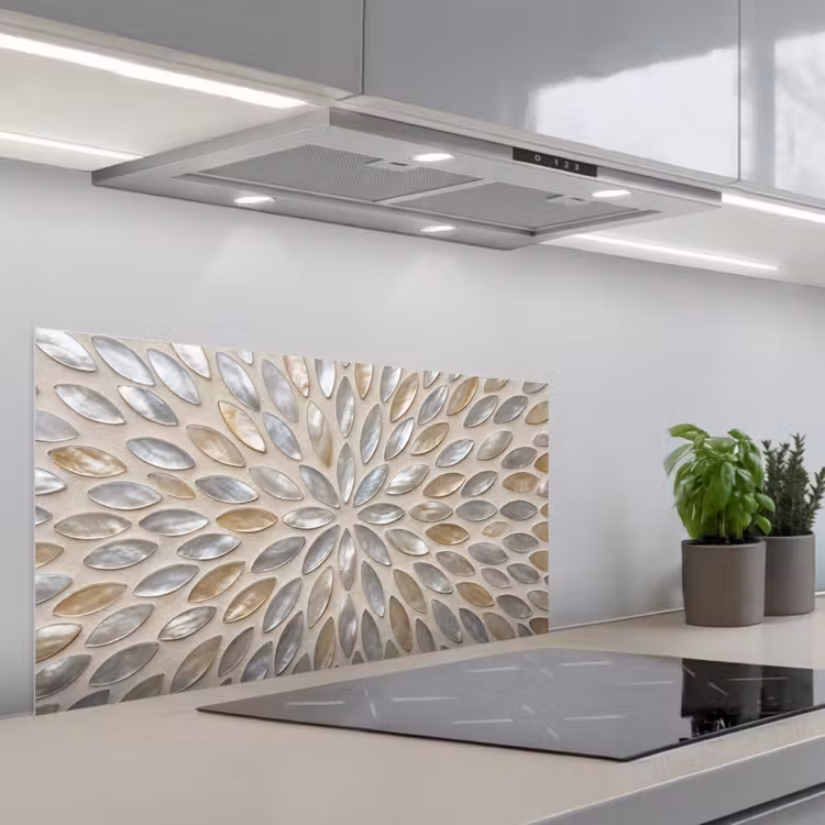 Patroon - Ovaal - Glanzend - Abstract - Beige keuken achterwand spatscherm middel -3d_schuin