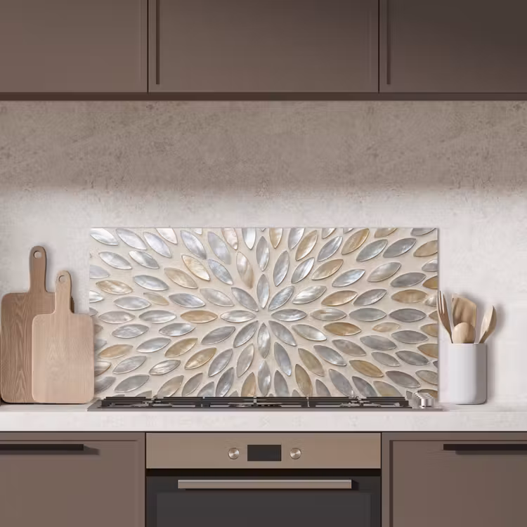 Patroon - Ovaal - Glanzend - Abstract - Beige keuken achterwand spatscherm middel -sfeer2