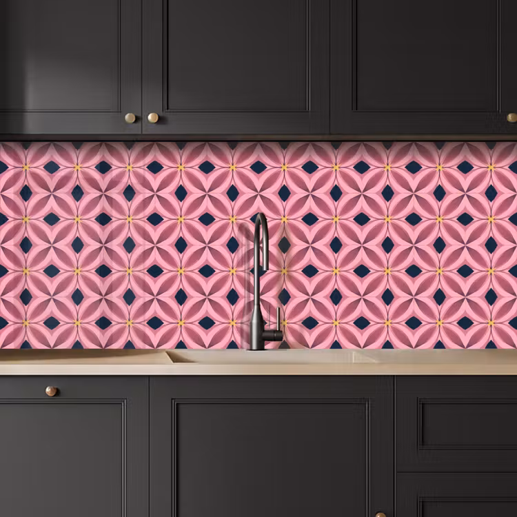 Patroon - Bloemblaadjes - Roze - Blauw keuken achterwand 2 middel 871 -sfeer1