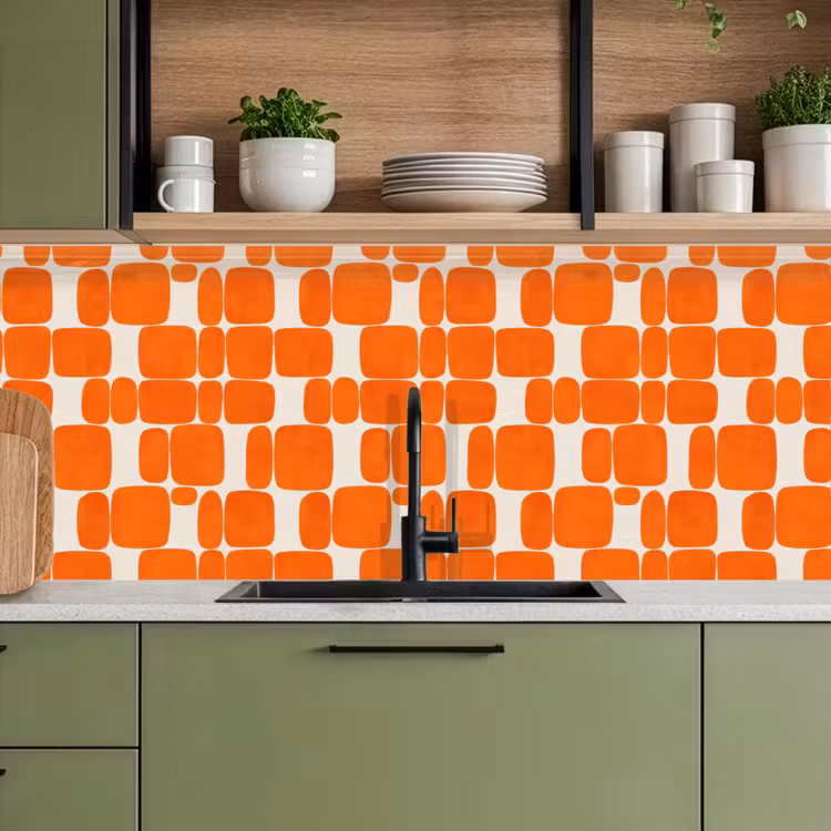Patroon - Retro - Oranje keuken achterwand 2 middel 871 -sfeer3