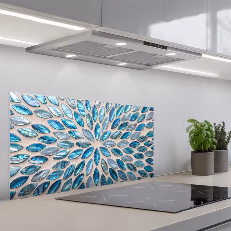 Patroon - Glans - Abstract - Blauw - Decoratie keuken achterwand spatscherm middel -3d_schuin