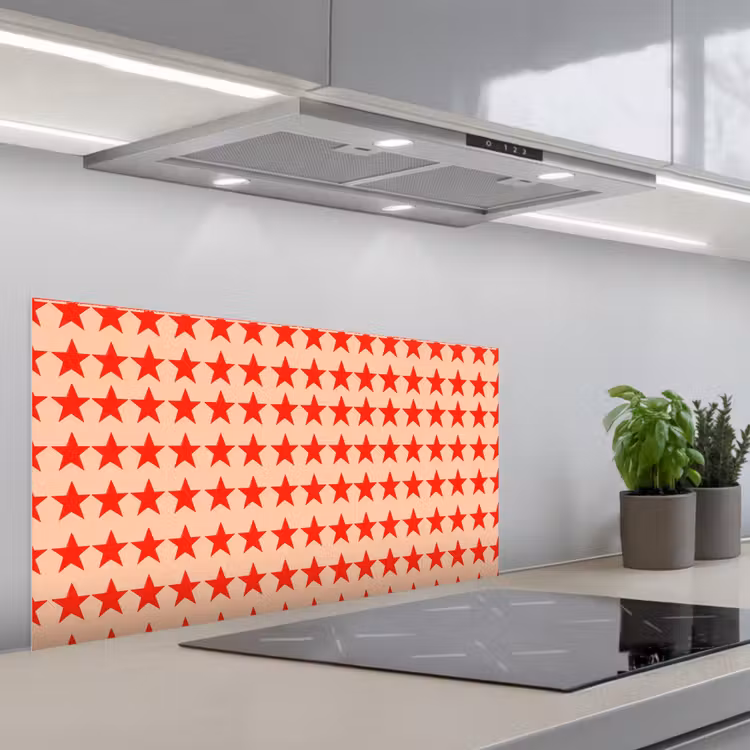 Patroon - Sterren - Rood keuken achterwand spatscherm middel 899 -3d_schuin