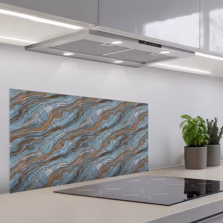 Patroon - Steen - Blauw keuken achterwand spatscherm middel 899 -3d_schuin
