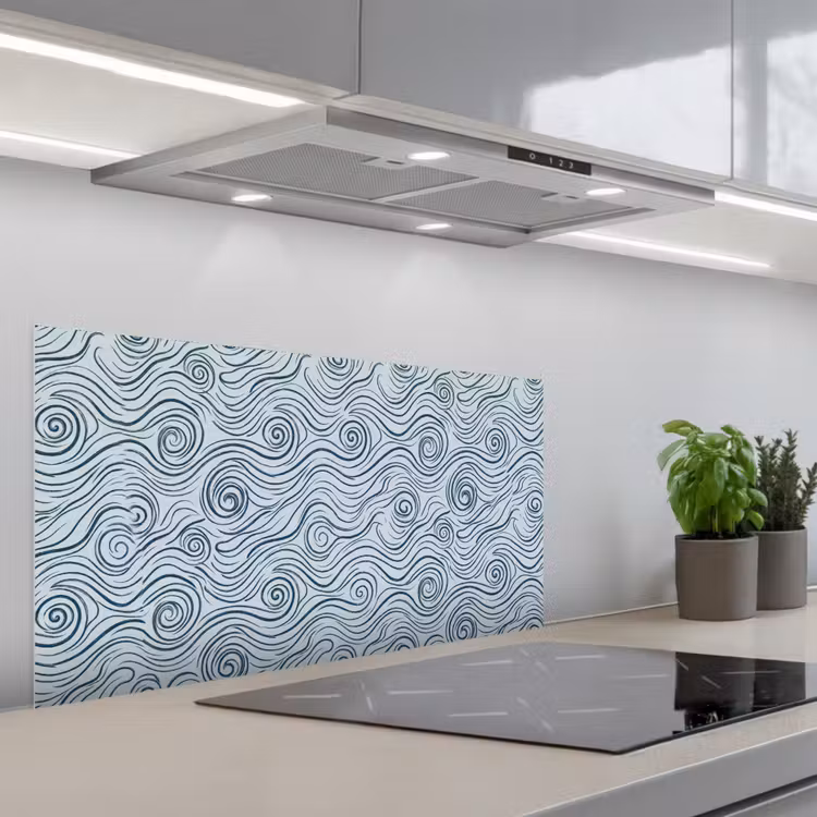 Patroon - Golven - Abstract - Modern - Blauw keuken achterwand spatscherm middel -3d_schuin