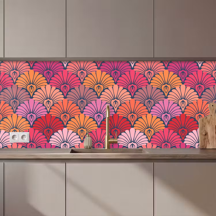 Patronen - Art Deco - Roze - Bloemen keuken achterwand 2 middel 871 zz_3dshopping