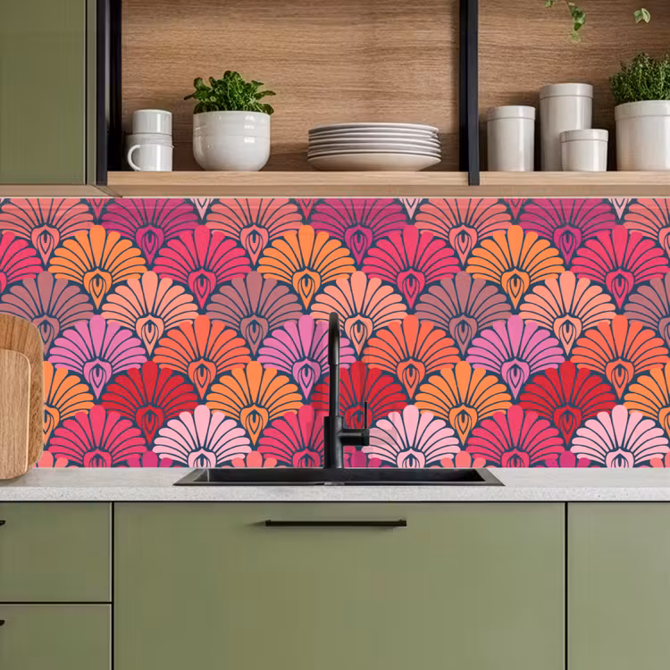 Patronen - Art Deco - Roze - Bloemen keuken achterwand 2 middel 871 -sfeer3