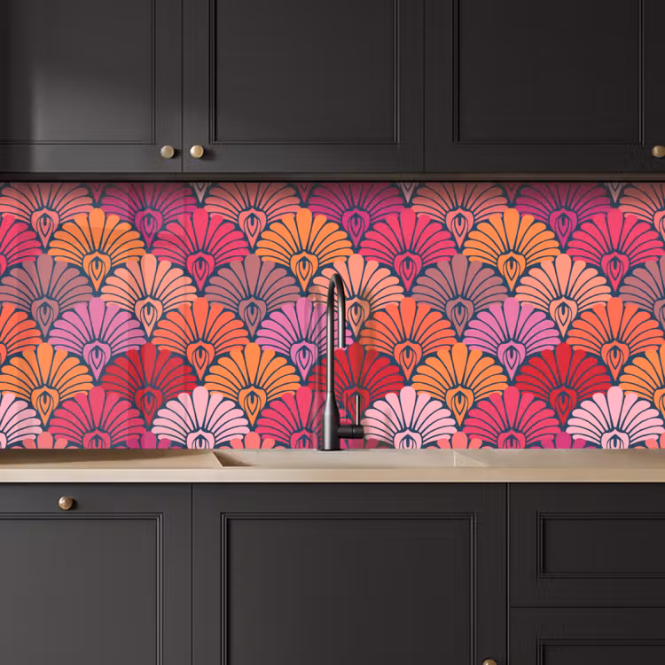 Patronen - Art Deco - Roze - Bloemen keuken achterwand 2 middel 871 -sfeer1