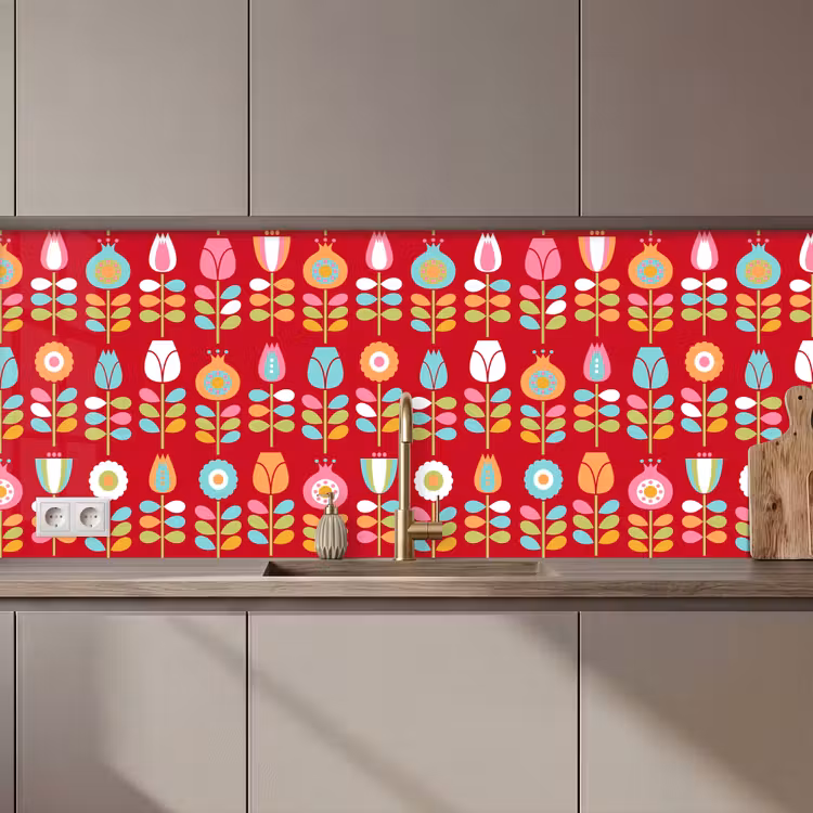 Patronen - Bloemen - Retro - Rood keuken achterwand 2 middel 871 zz_3dshopping