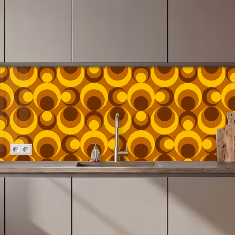 Patronen - Retro - Bruin - Geel keuken achterwand 2 middel 871 zz_3dshopping