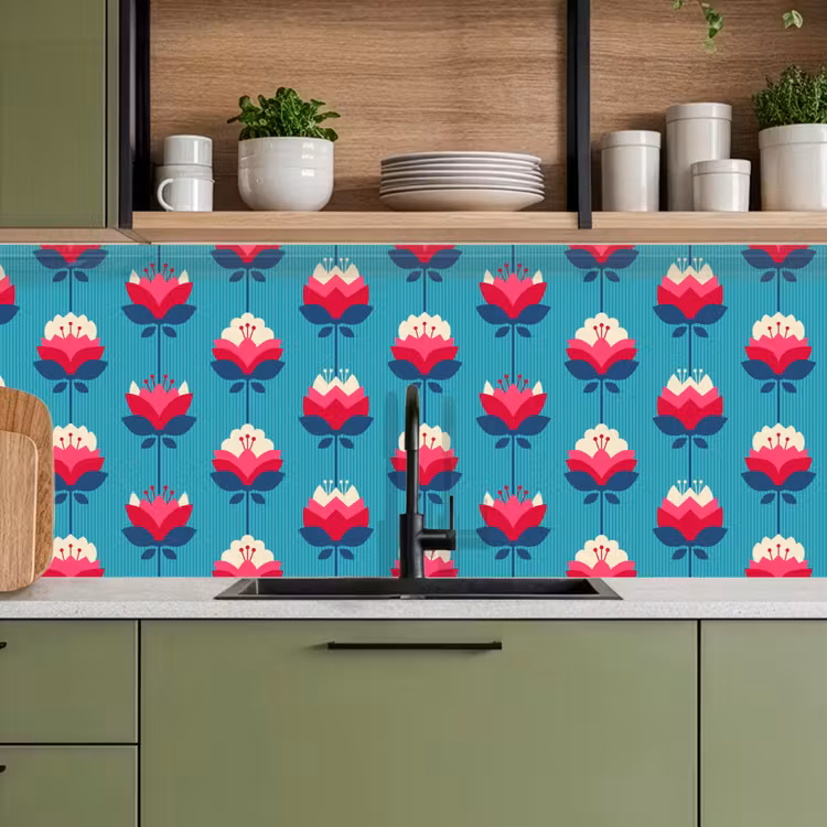 Patronen - Retro - Bloemen - Lelie keuken achterwand 2 middel 871 -sfeer3