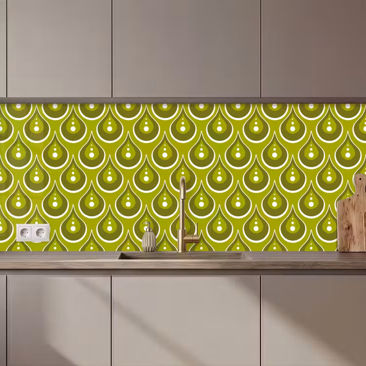 Patronen - Retro - Regen - Druppel - Groen keuken achterwand 2 middel 871 zz_3dshopping