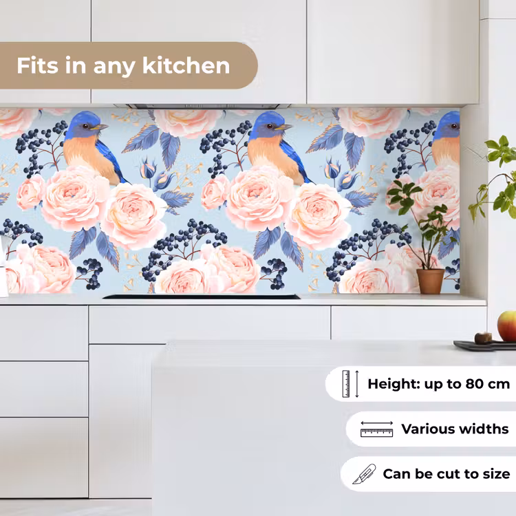 Patronen - Roos - Vogel - Blauw keuken achterwand 2 middel 871 -sfeer4_UK