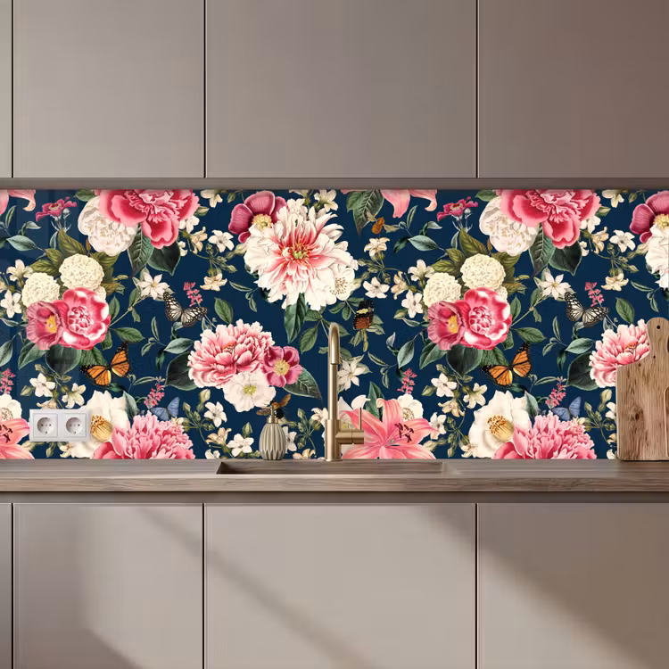 Patronen - Roos - Bladeren keuken achterwand 2 middel 871 zz_3dshopping