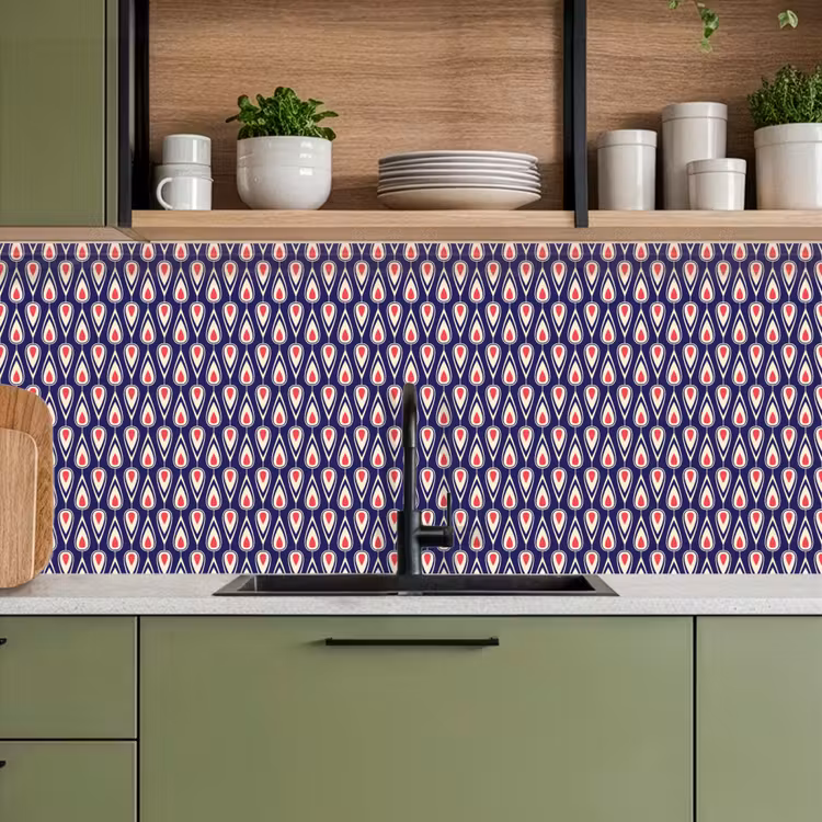Patronen - Vintage - Blauw - Rood keuken achterwand 2 middel 871 -sfeer3