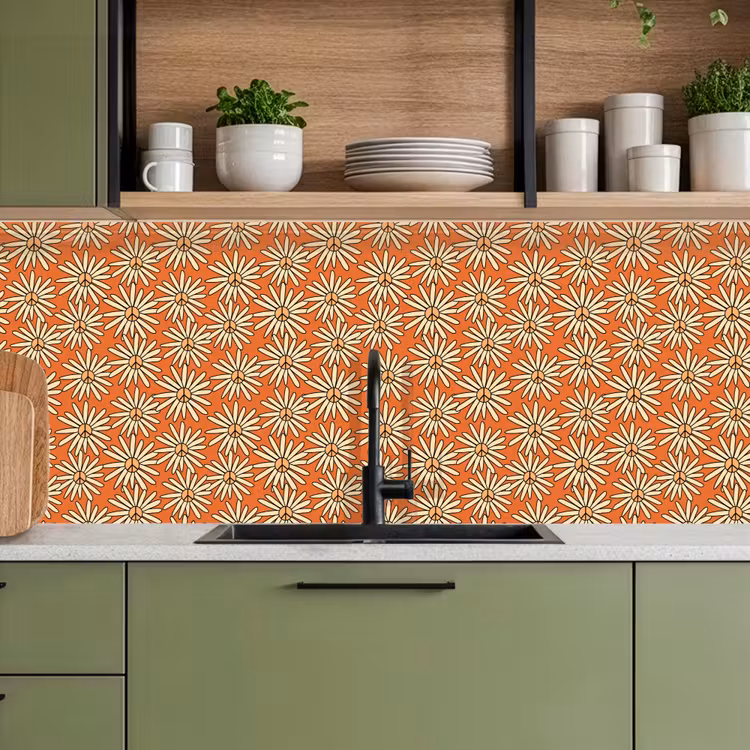 Patronen - Vintage - Bloem - Oranje keuken achterwand 2 middel 871 -sfeer3