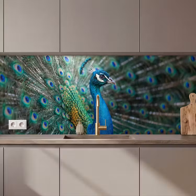 Pauw - Veren - Blauw keuken achterwand 2 middel zz_3dshopping