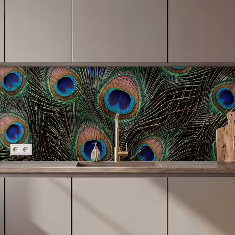 Pauwenveren - Klassiek - Groen keuken achterwand 2 middel zz_3dshopping