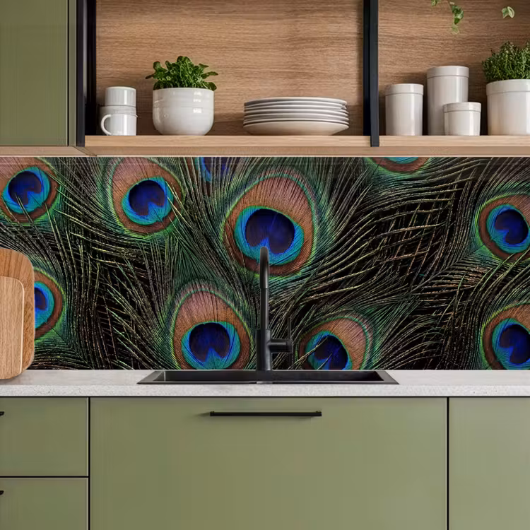 Pauwenveren - Klassiek - Groen keuken achterwand 2 middel -sfeer3