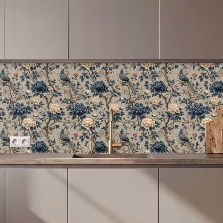 Pauw - Bloemen - Blauw keuken achterwand 2 middel 871 zz_3dshopping