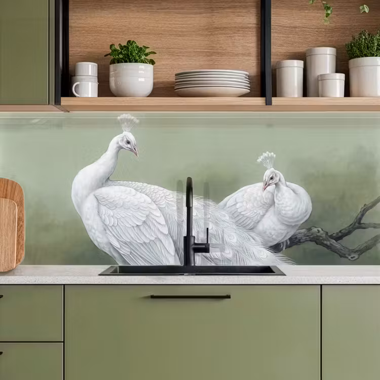 Pauwen - Wit - Natuur - Groen keuken achterwand 2 middel -sfeer3