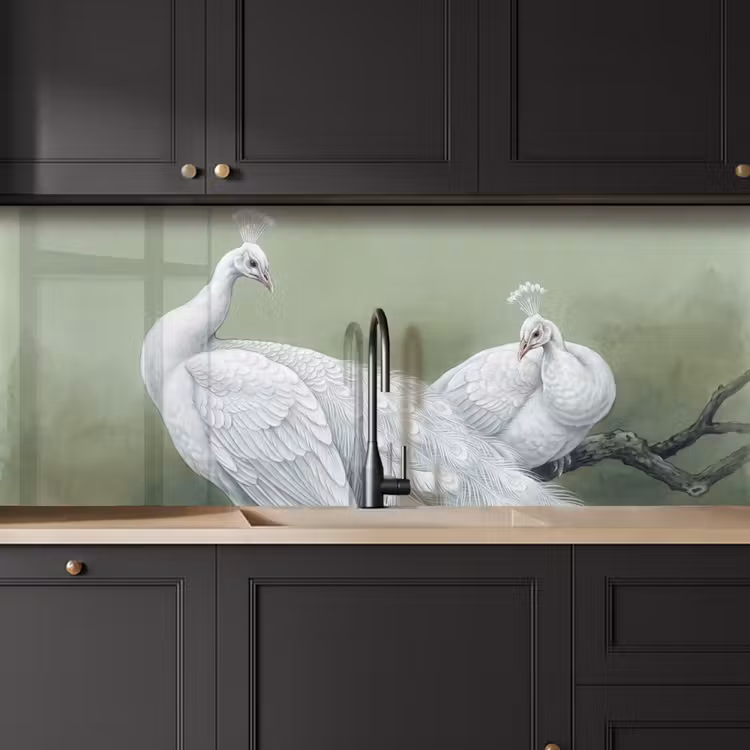 Pauwen - Wit - Natuur - Groen keuken achterwand 2 middel -sfeer1