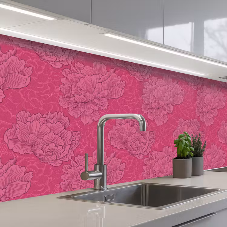 Pioenrozen - Energiek - Roze keuken achterwand 2 groot 857 -3d_schuin