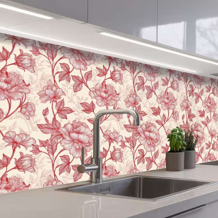 Pioenrozen - Modern -  Rood keuken achterwand 2 groot 857 -3d_schuin