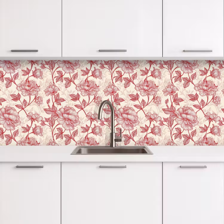 Pioenrozen - Modern -  Rood keuken achterwand 2 groot 857 -3d