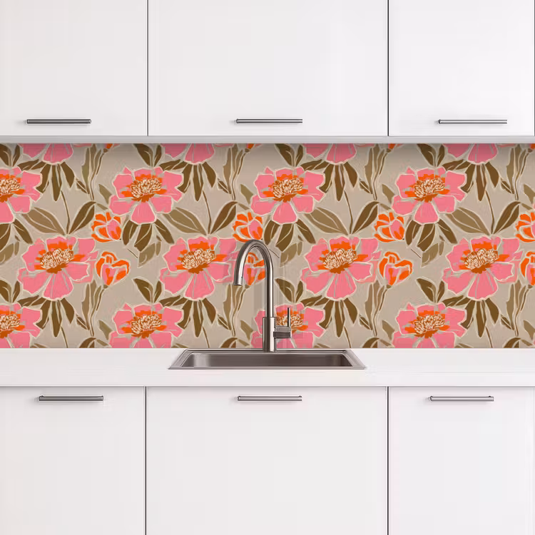 Pioenrozen - Patroon - Roze keuken achterwand 2 groot 857 -3d