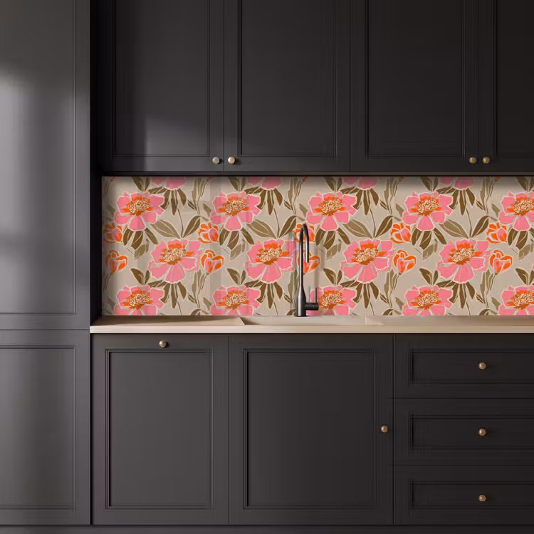 Pioenrozen - Patroon - Roze keuken achterwand 2 groot 857 -sfeer1