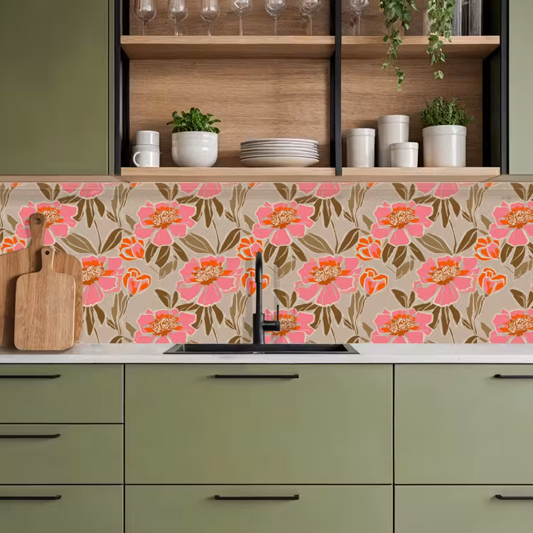 Pioenrozen - Patroon - Roze keuken achterwand 2 groot 857 -sfeer3