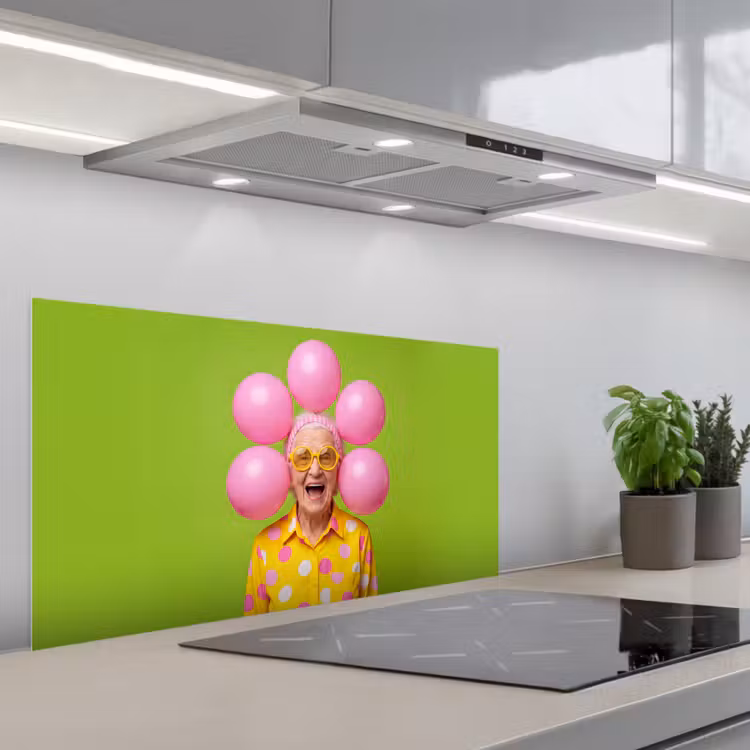 Mens - Ballonnen - Feest - Kleurrijk - Roze keuken achterwand spatscherm middel -3d_schuin