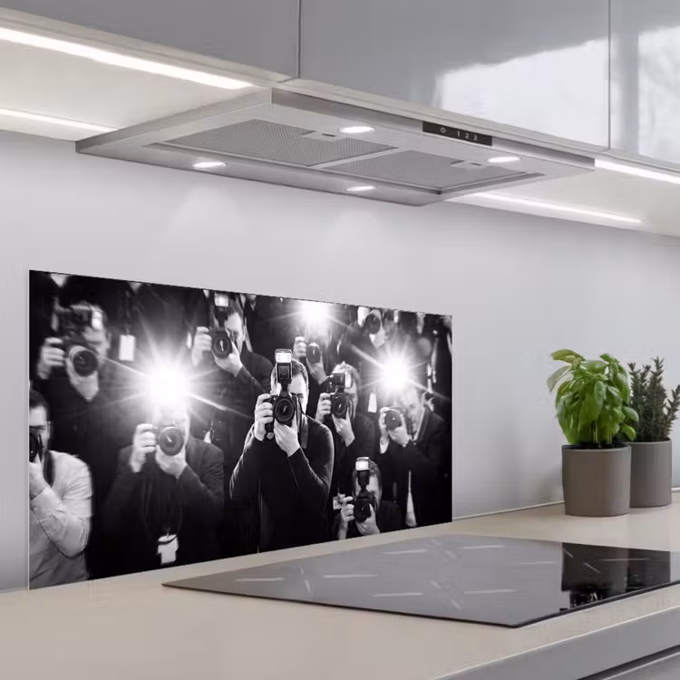 Mensen - Camera - Flitslicht - Zwart-wit - Media keuken achterwand spatscherm middel -3d_schuin