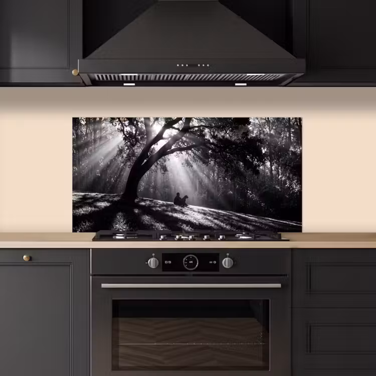 Mens - Hond - Natuur - Zwart-wit - Silhouet keuken achterwand spatscherm middel -sfeer1