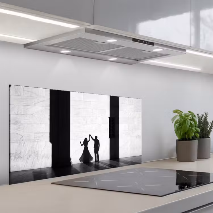 Mensen - Schaduw - Dans - Zwart-wit - Liefde keuken achterwand spatscherm middel -3d_schuin