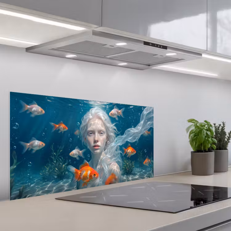 Mens - Onderwater - Vis - Modern - Blauw keuken achterwand spatscherm middel -3d_schuin
