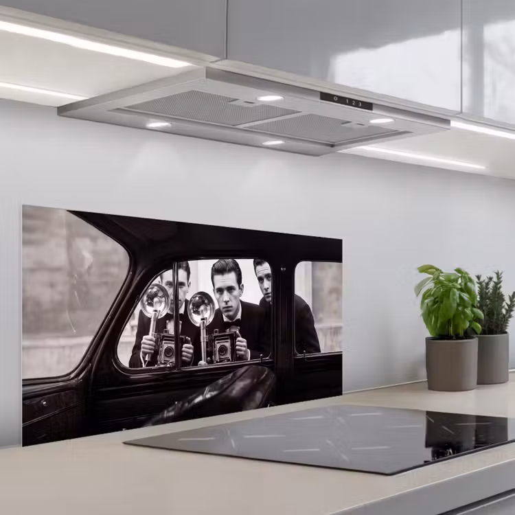 Fotograaf - Camera - Vintage - Journalistiek - Zwart-wit keuken achterwand spatscherm middel -3d_schuin