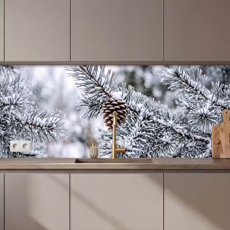 Dennenappel - Tak - Sneeuw - Winter - Sfeervol keuken achterwand 2 middel zz_3dshopping