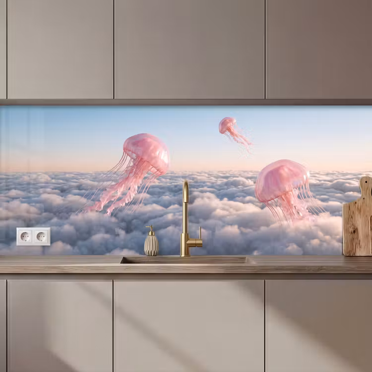 Kitchen Wall Splashback - Pink Animal - Clouds - Roze dier - Wolken keuken achterwand 2 middel zz_3dshopping
