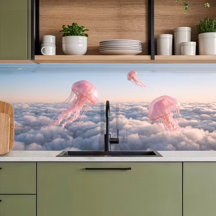 Kitchen Wall Splashback - Pink Animal - Clouds - Roze dier - Wolken keuken achterwand 2 middel