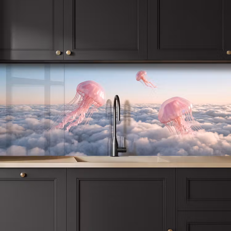 Kitchen Wall Splashback - Pink Animal - Clouds - Roze dier - Wolken keuken achterwand 2 middel
