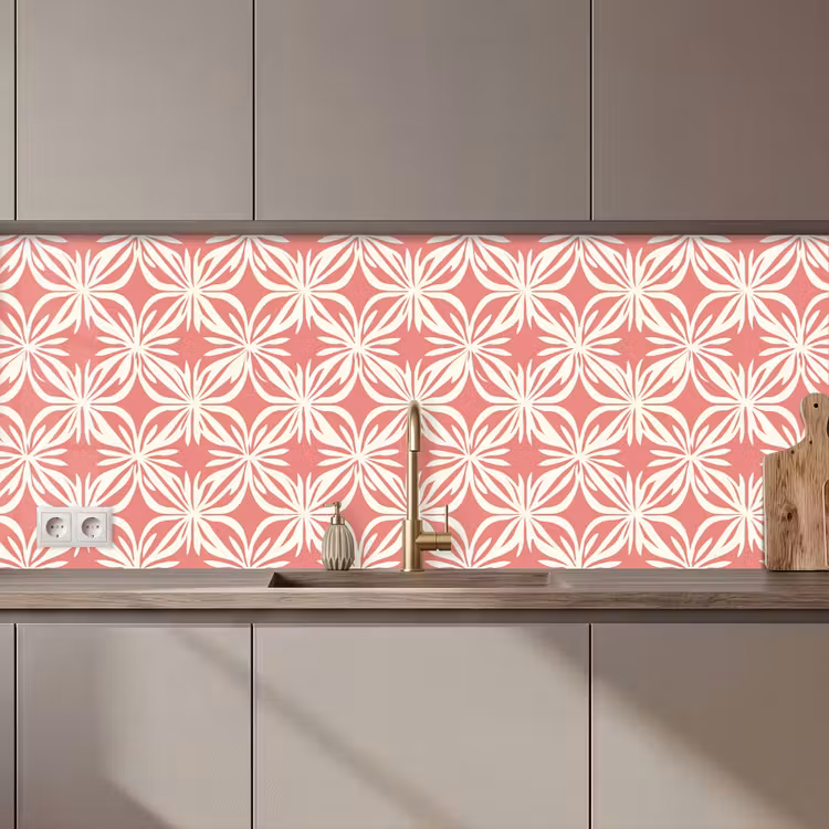 Roze - Bloemenmotief - Wit - Modern keuken achterwand 2 middel 871 zz_3dshopping