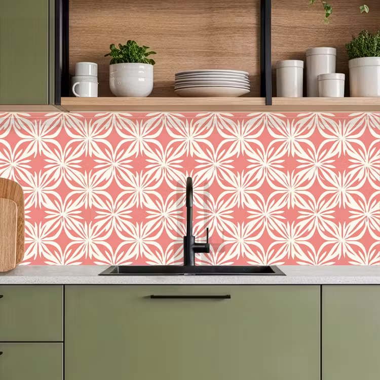 Roze - Bloemenmotief - Wit - Modern keuken achterwand 2 middel 871 -sfeer3