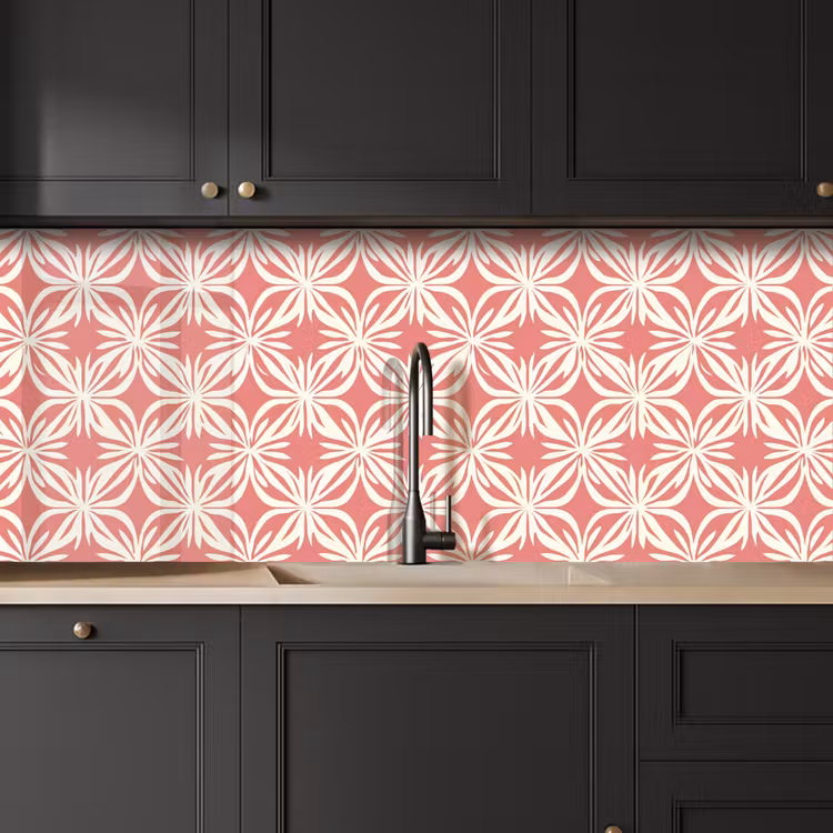 Roze - Bloemenmotief - Wit - Modern keuken achterwand 2 middel 871 -sfeer1