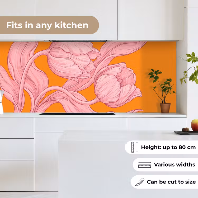Kitchen Wall Splashback - Pink Flowers - Modern - Roze bloemen - Modern keuken achterwand 2 middel