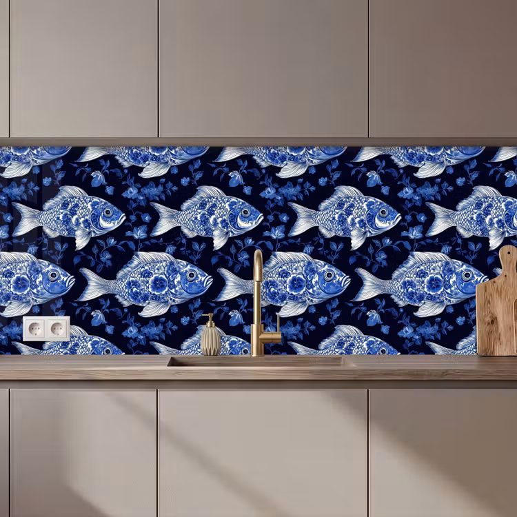 Vissen - Bloemen - Blauw keuken achterwand 2 middel 871 zz_3dshopping